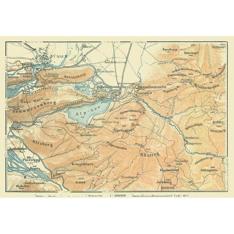 Fussen Region Germany - Baedeker 1914 White Modern Wood Framed Art Print by Baedeker