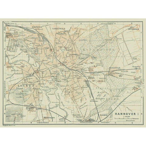 Hannover Germany - Baedeker 1914 Black Modern Wood Framed Art Print with Double Matting by Baedeker