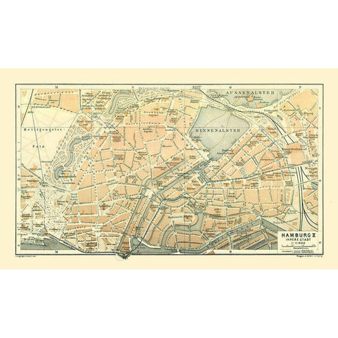 Hamburg Germany - Baedeker 1914 Black Modern Wood Framed Art Print with Double Matting by Baedeker