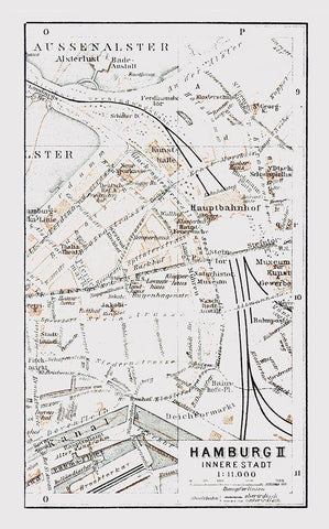 Hamburg Inner City Germany - Baedeker 1914 White Modern Wood Framed Art Print with Double Matting by Baedeker