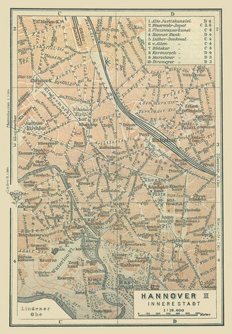 Hannover Inner City Germany - Baedeker 1914 White Modern Wood Framed Art Print with Double Matting by Baedeker