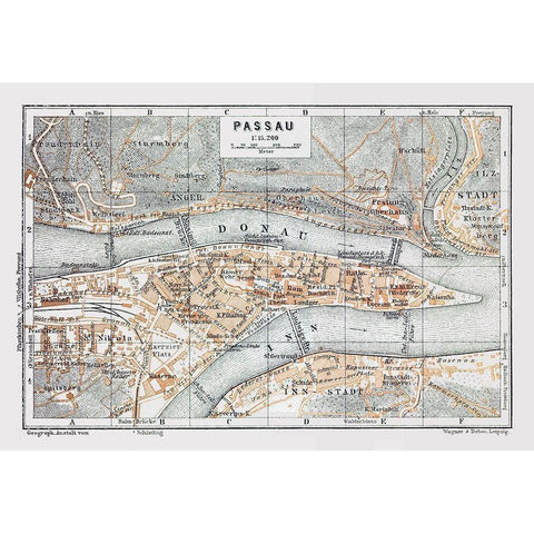 Passau Germany - Baedeker 1914 Black Modern Wood Framed Art Print with Double Matting by Baedeker