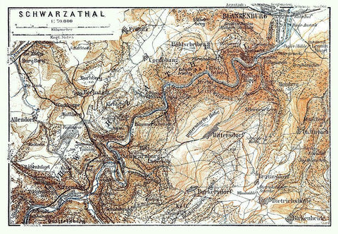 Schwarzatal Region Germany - Baedeker 1914 White Modern Wood Framed Art Print with Double Matting by Baedeker