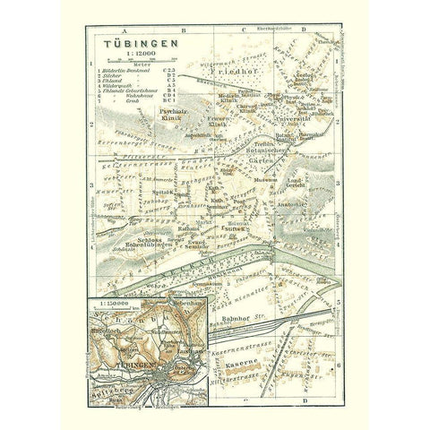 Tubingen Germany - Baedeker 1914 Gold Ornate Wood Framed Art Print with Double Matting by Baedeker