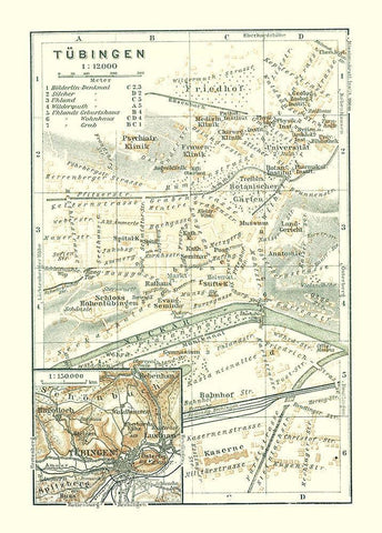 Tubingen Germany - Baedeker 1914 Black Ornate Wood Framed Art Print with Double Matting by Baedeker