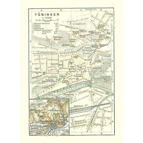 Tubingen Germany - Baedeker 1914 Black Modern Wood Framed Art Print by Baedeker
