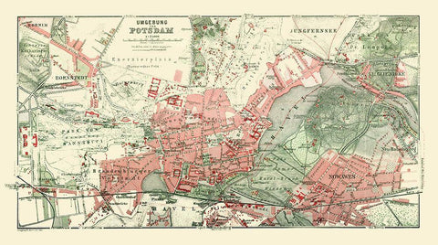 Potsdam Surroundings Germany - Baedeker 1914 Black Ornate Wood Framed Art Print with Double Matting by Baedeker