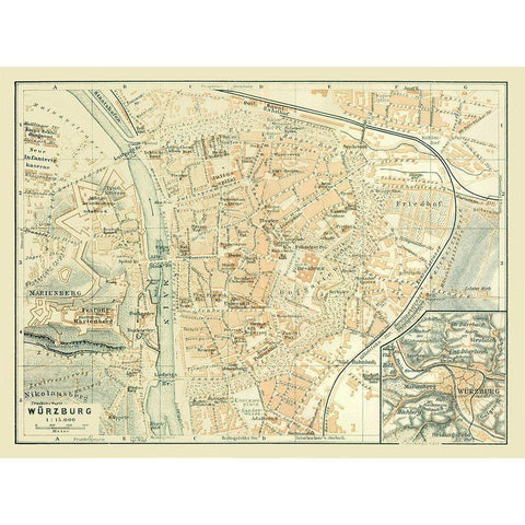 Wurzburg Germany - Baedeker 1914 Gold Ornate Wood Framed Art Print with Double Matting by Baedeker