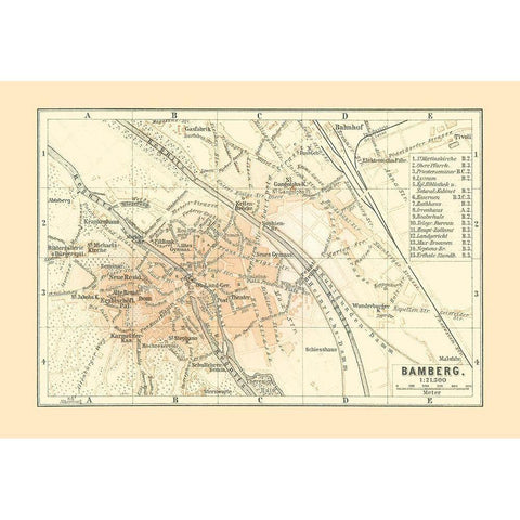 Bamberg Germany - Baedeker 1896 Gold Ornate Wood Framed Art Print with Double Matting by Baedeker