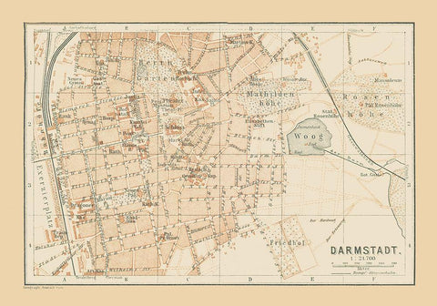 Darmstadt Germany - Baedeker 1896 White Modern Wood Framed Art Print with Double Matting by Baedeker