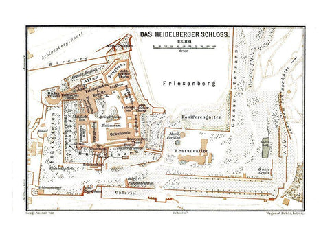 Heidelberg Castle Germany - Baedeker 1896 Black Ornate Wood Framed Art Print with Double Matting by Baedeker