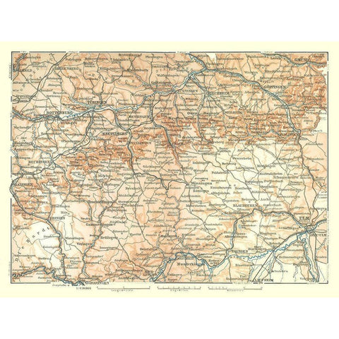 Southwestern Germany - Baedeker 1896 Gold Ornate Wood Framed Art Print with Double Matting by Baedeker