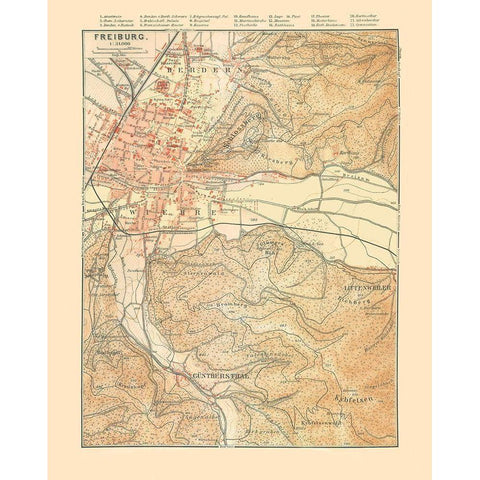 Freiburg Germany - Baedeker 1896 Black Modern Wood Framed Art Print by Baedeker