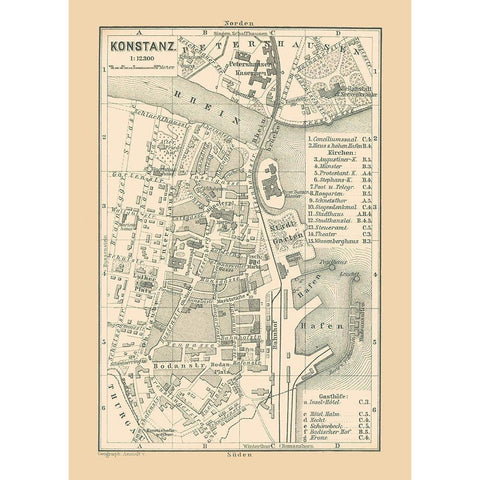 Konstanz Germany - Baedeker 1896 White Modern Wood Framed Art Print by Baedeker