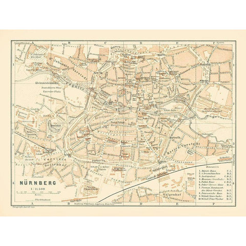 Nuremberg Germany - Baedeker 1896 Gold Ornate Wood Framed Art Print with Double Matting by Baedeker