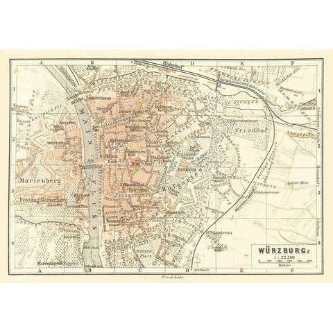 Wurzburg Germany - Baedeker 1896 Black Modern Wood Framed Art Print with Double Matting by Baedeker