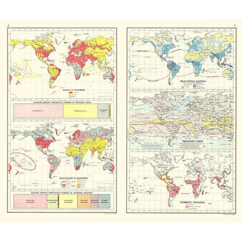 Global Race Religion Rainfall Winds Disease Black Modern Wood Framed Art Print with Double Matting by Bartholomew