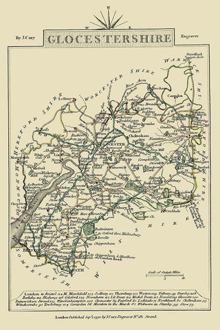 Glocestershire County England - Cary 1792 White Modern Wood Framed Art Print with Double Matting by Cary