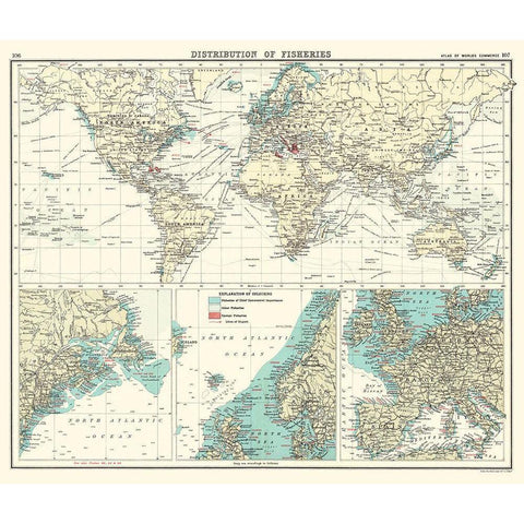 Global Distribution of Fisheries - Bartholomew White Modern Wood Framed Art Print by Bartholomew