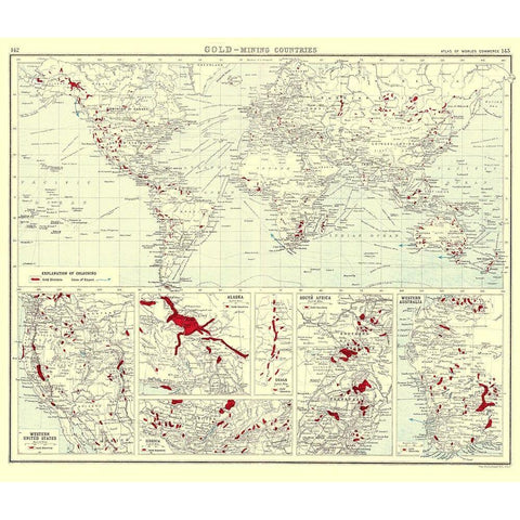 Global Gold Mining Countries - Bartholomew 1907 White Modern Wood Framed Art Print by Bartholomew