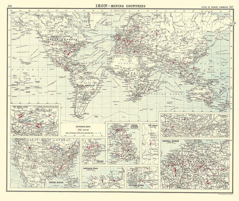 Global Iron Mining Countries - Bartholomew 1907 White Modern Wood Framed Art Print with Double Matting by Bartholomew