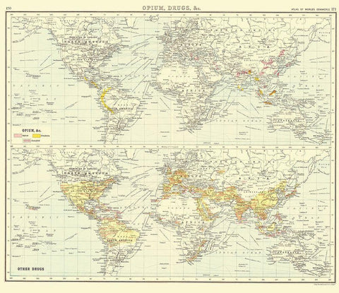 Global Opium Drugs - Bartholomew 1907 White Modern Wood Framed Art Print with Double Matting by Bartholomew