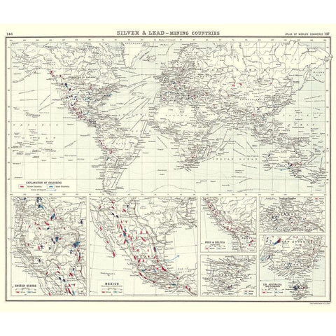 Global Silver Lead Mining Countries White Modern Wood Framed Art Print by Bartholomew