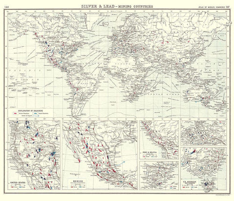Global Silver Lead Mining Countries Black Ornate Wood Framed Art Print with Double Matting by Bartholomew