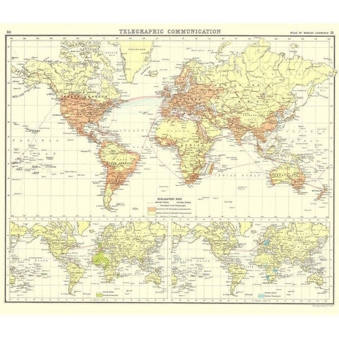 Global Telegraphic Communication - Bartholomew Gold Ornate Wood Framed Art Print with Double Matting by Bartholomew