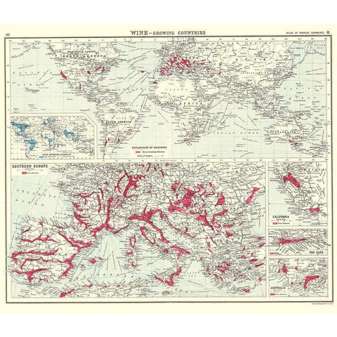 Global Wine Growing Countries - Bartholomew 1907 Gold Ornate Wood Framed Art Print with Double Matting by Bartholomew