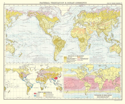 Global Natural Vegetation Ocean Currents White Modern Wood Framed Art Print with Double Matting by Bartholomew