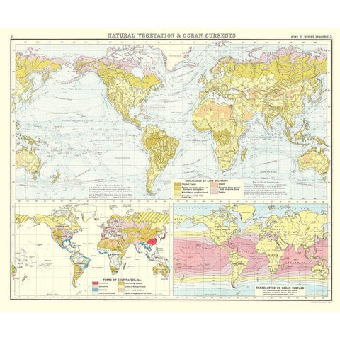 Global Natural Vegetation Ocean Currents Gold Ornate Wood Framed Art Print with Double Matting by Bartholomew