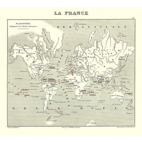 French Global Colonies - Migeon 1869 Gold Ornate Wood Framed Art Print with Double Matting by Migeon