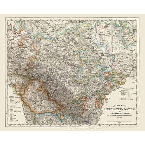 Gotha Herzogth Germany - Meyer 1844 Black Modern Wood Framed Art Print with Double Matting by Meyer