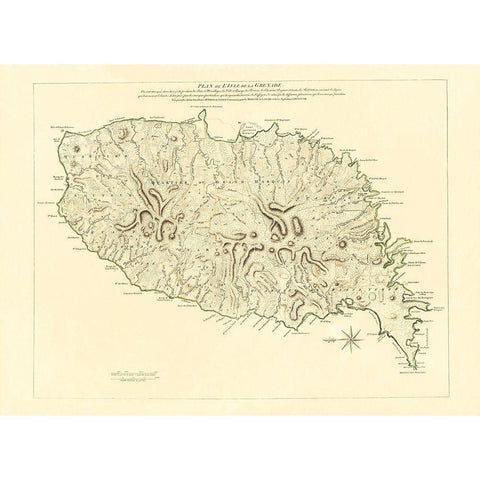 Caribbean Grenada - Jefferys 1763 Gold Ornate Wood Framed Art Print with Double Matting by Jefferys