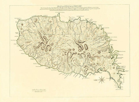 Caribbean Grenada - Jefferys 1763 Black Ornate Wood Framed Art Print with Double Matting by Jefferys