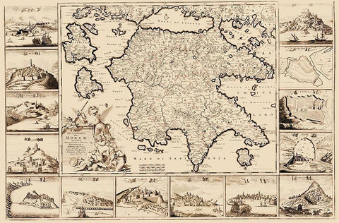 Peloponnese Region Greece - De Wit 1680 White Modern Wood Framed Art Print with Double Matting by De Wit