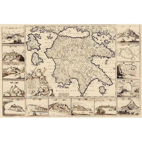 Peloponnese Region Greece - De Wit 1680 Black Modern Wood Framed Art Print with Double Matting by De Wit