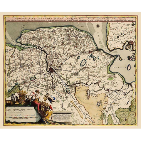 Groningen Region Netherlands - Visscher 1681 White Modern Wood Framed Art Print by Visscher