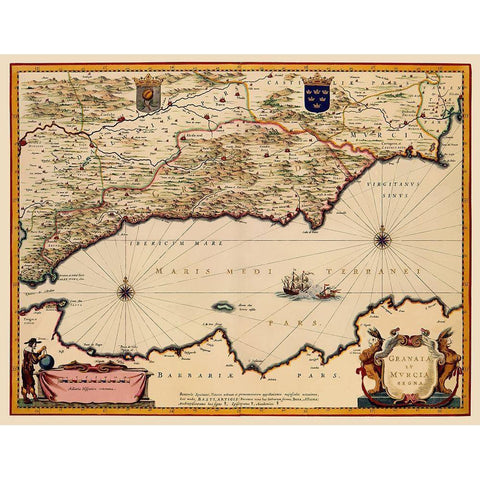 Iberian Peninsula Granada Murcia Spain - Blaeu Black Modern Wood Framed Art Print by Blaeu