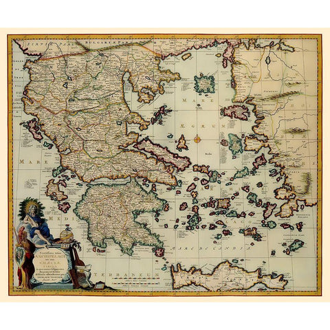 Aegean Sea Crete Greece - Visscher 1681 White Modern Wood Framed Art Print by Visscher