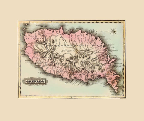 Caribbean Grenada - Lucas 1823 White Modern Wood Framed Art Print with Double Matting by Lucas