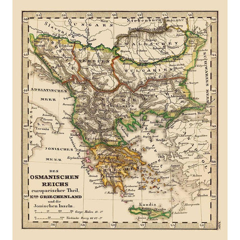 Greece Turkey - Stieler 1852 Black Modern Wood Framed Art Print with Double Matting by Stieler