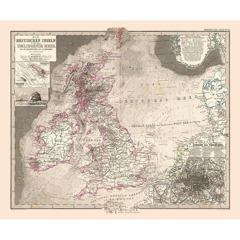 Europe British Isles - Stieler  1885 Black Modern Wood Framed Art Print by Stieler