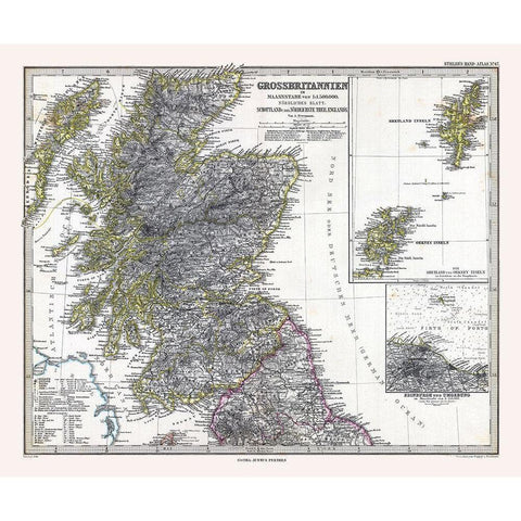 Northern England Scotland - Stieler  1885 Black Modern Wood Framed Art Print with Double Matting by Stieler