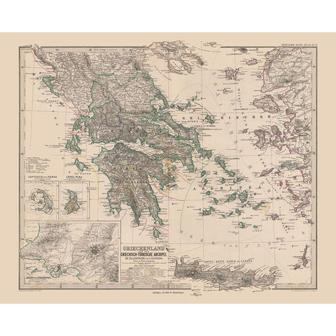 Greece - Stieler  1885 Black Modern Wood Framed Art Print by Stieler