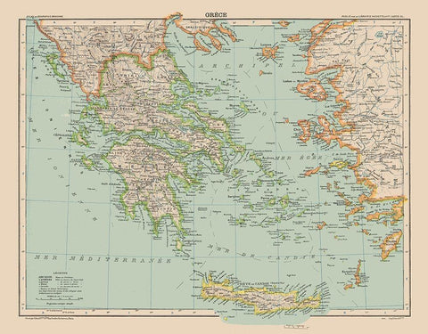 Greece - Schrader 1908 Black Ornate Wood Framed Art Print with Double Matting by Schrader