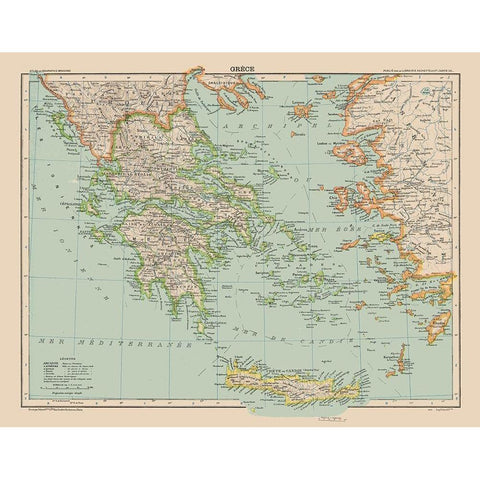 Greece - Schrader 1908 Black Modern Wood Framed Art Print by Schrader