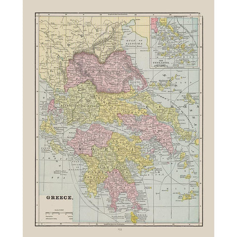 Greece - Cram 1892 Black Modern Wood Framed Art Print with Double Matting by Cram