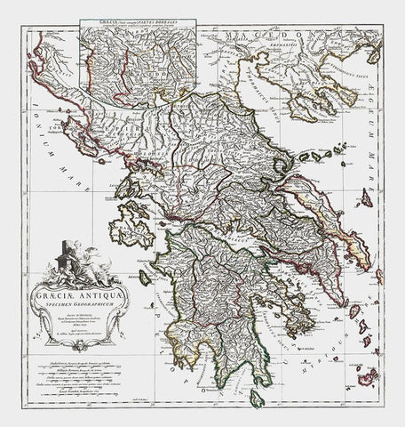 Ancient Greece - DAnville 1799 Black Ornate Wood Framed Art Print with Double Matting by D''Anville